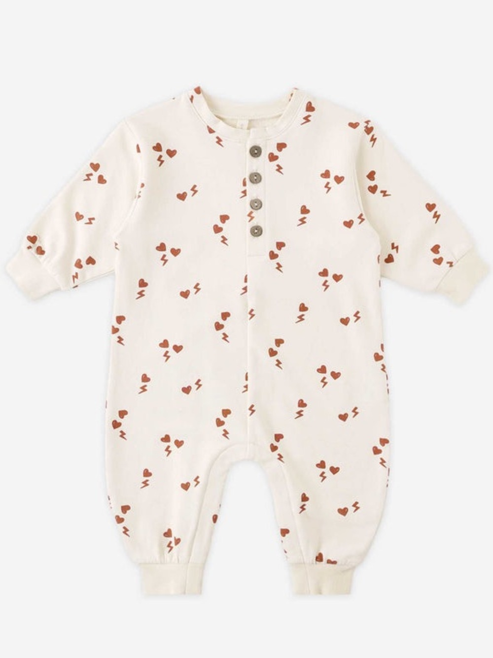 Quincy Mae Cream Heart-Print Baby One-Piece Romper